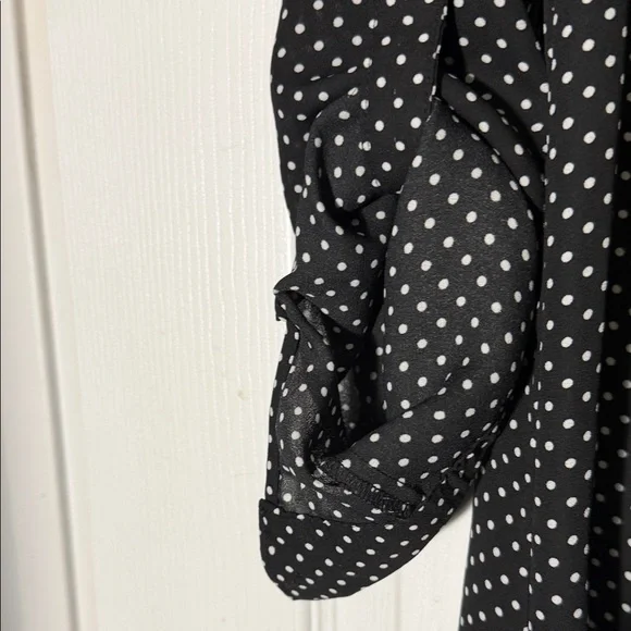 Fred David Black Dress with White Polka Dots — Long Sleeve Midi Shirt Dress - Picture 7 of 9